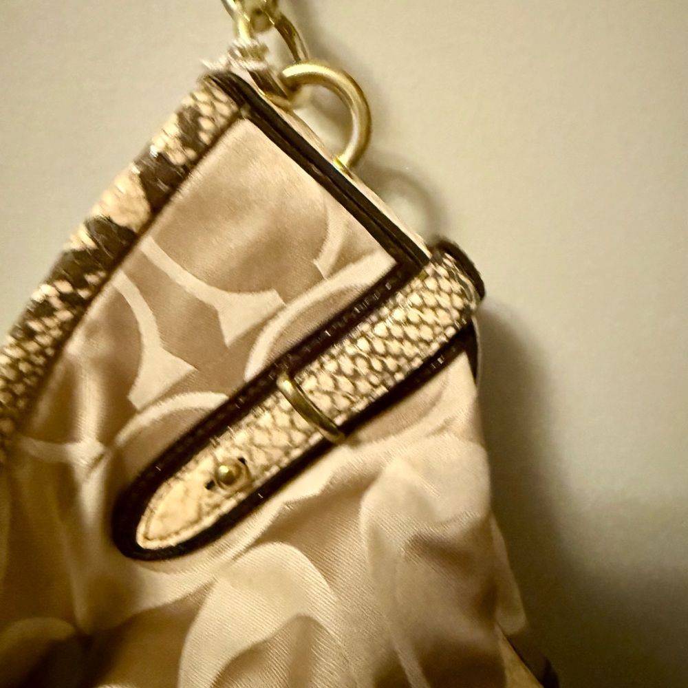 Coach Signature Jacquard Hobo Shoulder Bag w/ Snakeskin Trim - Picture 9 of 15